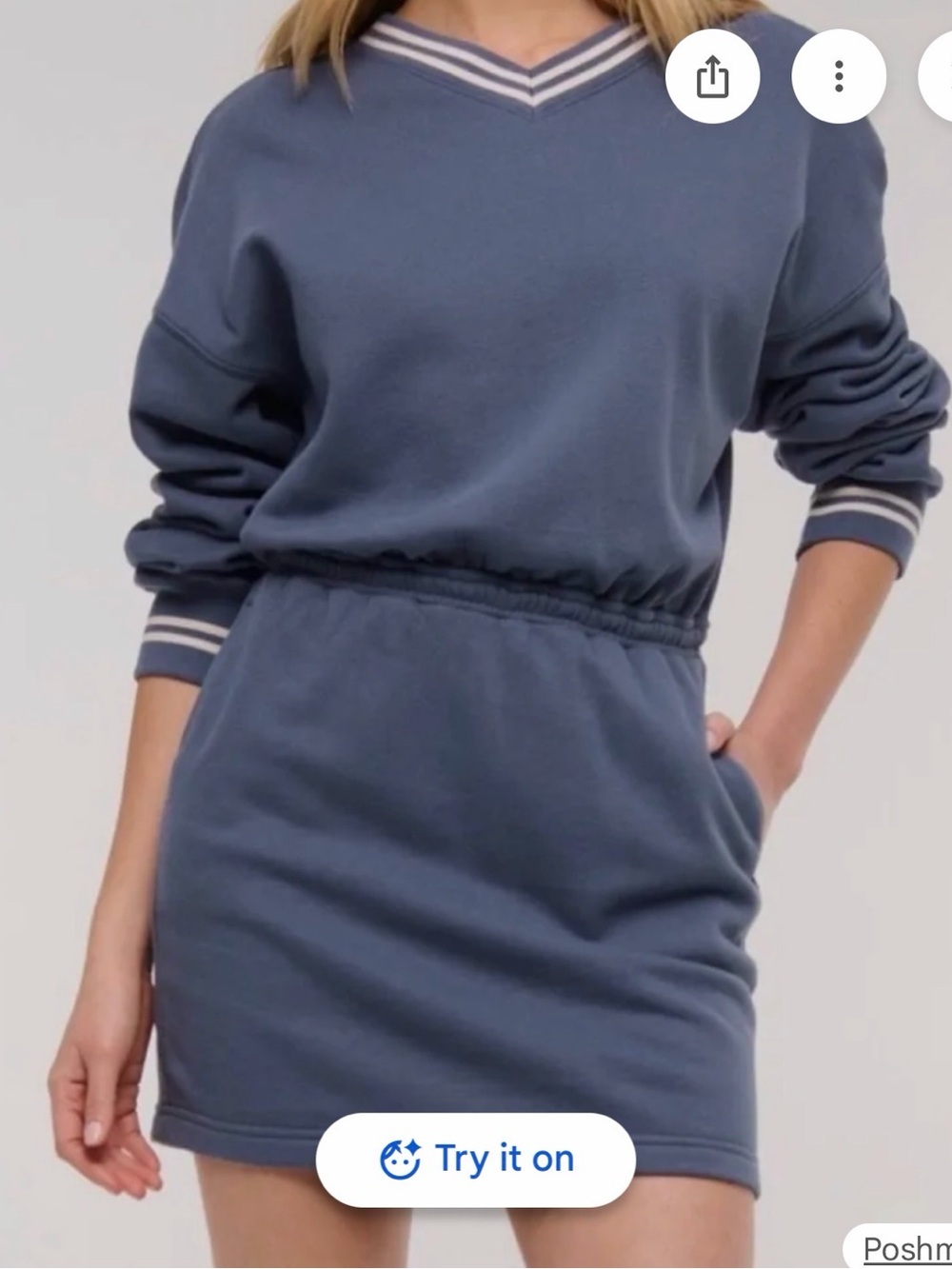 Abercrombie & Fitch Slate Blue V-Neck Sweatshirt Mini Dress